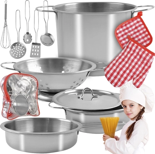 Kovový dětský kuchyňský set v batůžku, 13 dílů