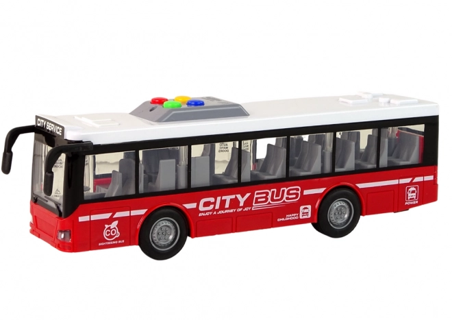 Interaktivní autobus zelený na baterie s frikčním pohonem 1:16 – Červený