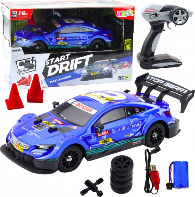 Závodní auto RC pro drift modré 30 km/h 1:16
