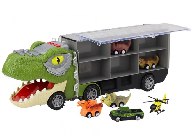 Dinosaur Transport Truck 6ks Světla Zvuky Zelená