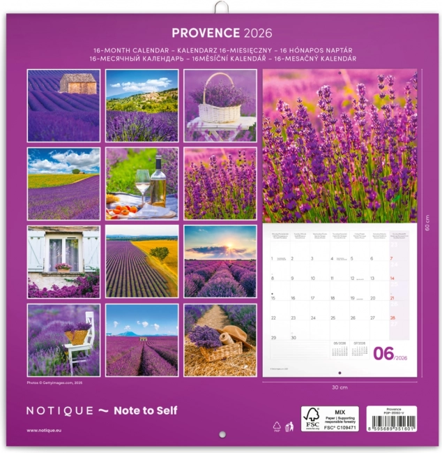 Poznámkový kalendář Provence 2026