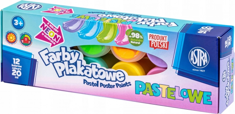 Temperové barvy ASTRA pastelové 12×20 ml, 2 neonové