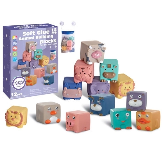 WOOPIE dětské senzorické kostky a puzzle zvířátka 12 ks