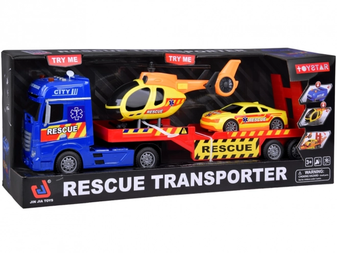 Záchranná sada náklaďák, helikoptéra a auto s efekty zvuku a světla