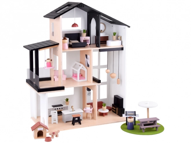 Moderní dřevěný domeček pro panenky ve stylu Loft