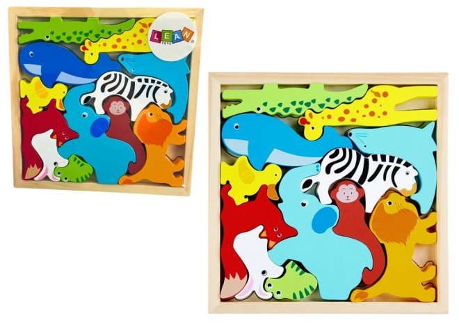 Dřevěné puzzle Zvířata k utkání Lev Králík