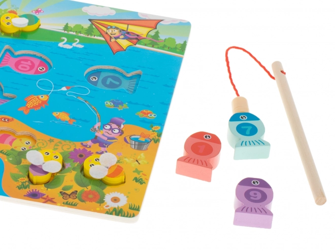 Dřevěná hra na chytání rybiček Montessori