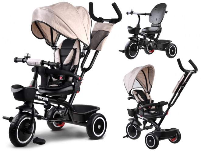 Dětská tříkolka Tiny Bike 3v1 s otočnou sedačkou a stříškou – Béžová