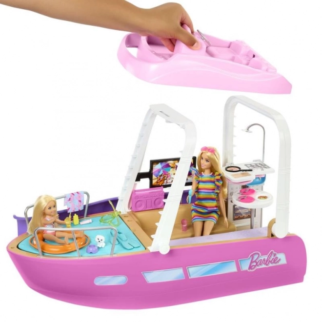 barbie vysněná motorová loď s transformací interiéru a doplňky
