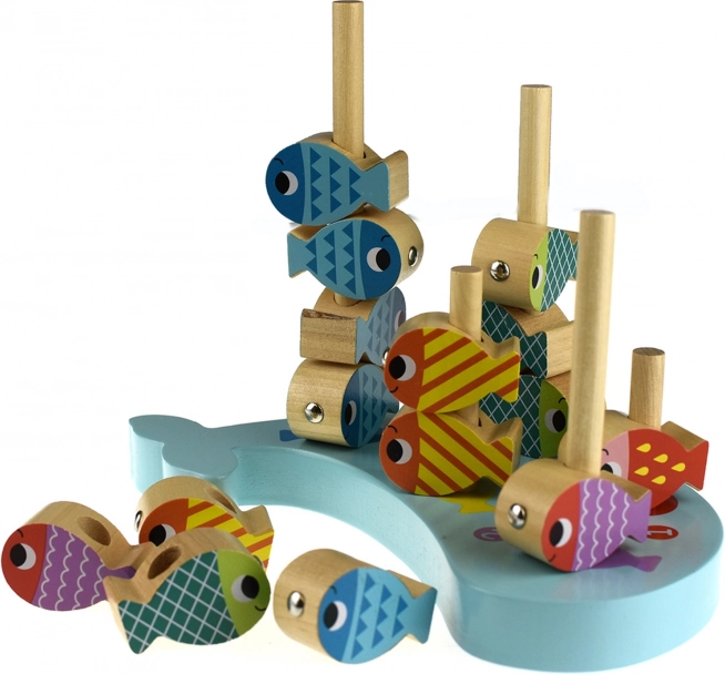Tooky Toy Dřevěná Hra Velryba a Rybičky Multifunkční 4 v 1