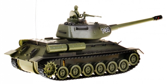 Dálkově ovládaný tank T-34 pro děti 3+ Zelený střílející model 1:28 + Velká tanková bitva + zvuky Světla