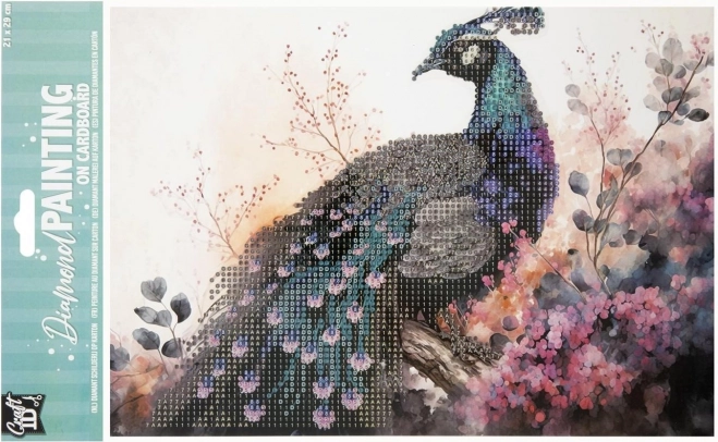 Diamantové malování na desce – páv 29 × 21 cm
