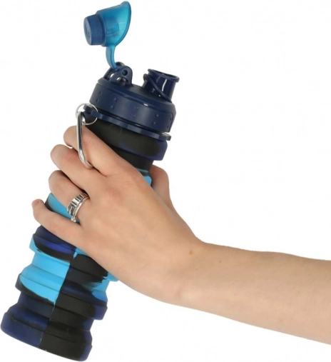 Skládací silikonová láhev na vodu s držadlem 500ml modrá