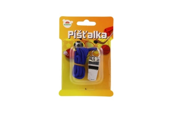 Kovová píšťalka s modrou šňůrkou
