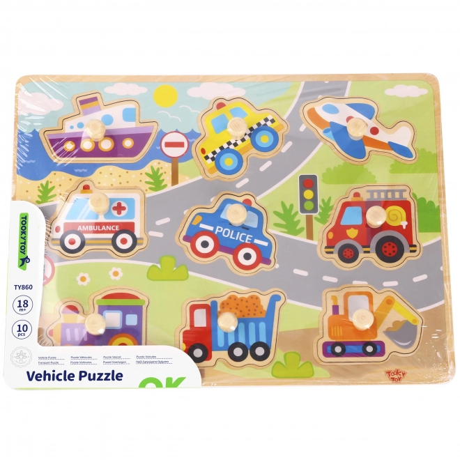 Tooky Toy dřevěné montessori puzzle s dopravními prostředky