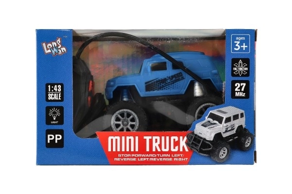 Avto RC mini tovornjak plast 12cm 27MHz na baterije s svetlobami v škatli 18x11,5x10cm – Modré