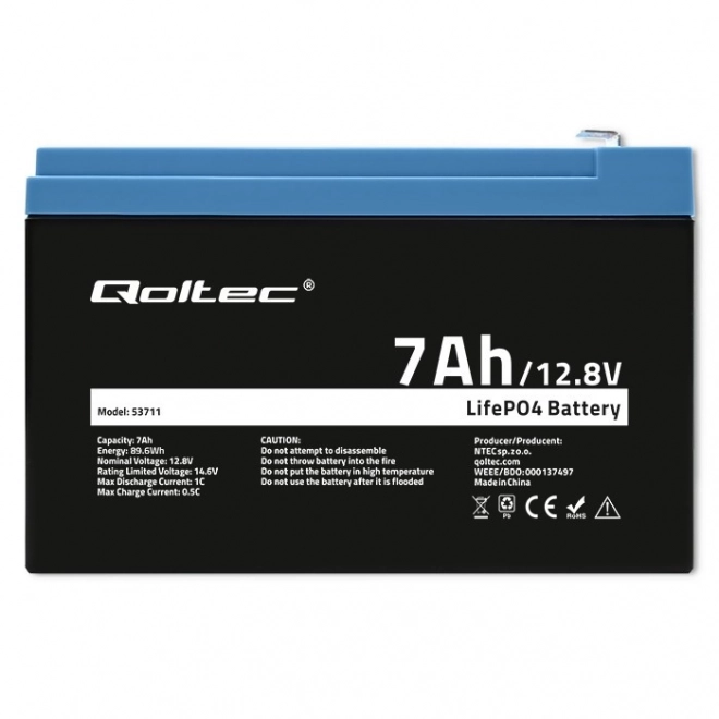 Lithium-železo-fosfátová baterie LiFePO4 | 12,8V | 7Ah | 89,6Wh | BMS