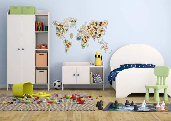 Dřevěná zvířecí mapa světa 3D, velikost M