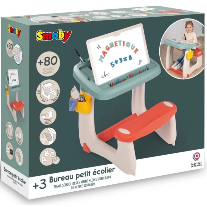Smoby oboustranný dětský psací stůl s lavičkou a tabulí 2v1 + 80 doplňků