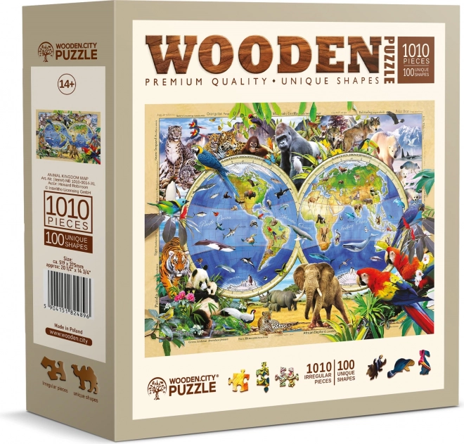 Dřevěné puzzle mapa světa zvířat 1010 dílků WOODEN CITY