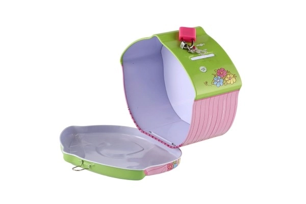 Pokladnička domeček plechová se zámkem 16x8cm - 1ks