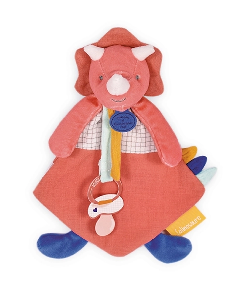 Doudou dárková sada - hračka s úchytem na dudlík dinosaurus růžový