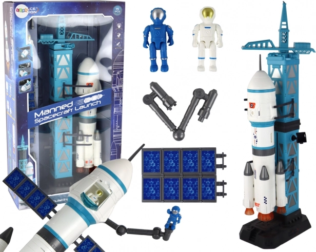 Vesmírná mise – raketa s odpalovací věží a astronauty, 15dílná sada