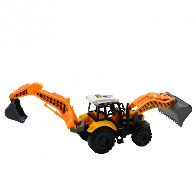 Velký pohyblivý žlutý traktor s bagrem