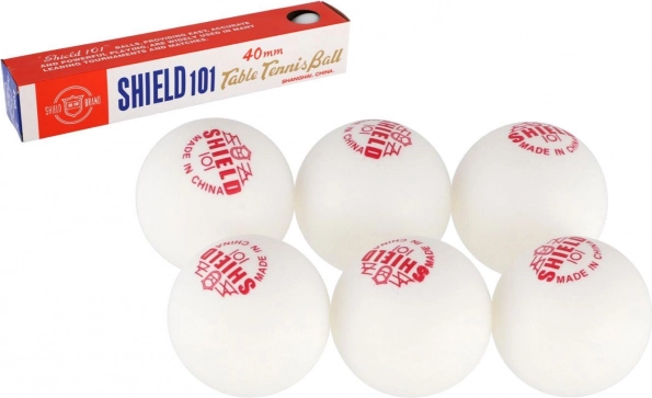 bílé bezešvé míčky na stolní tenis SHIELD 40 mm, 6 ks v krabičce