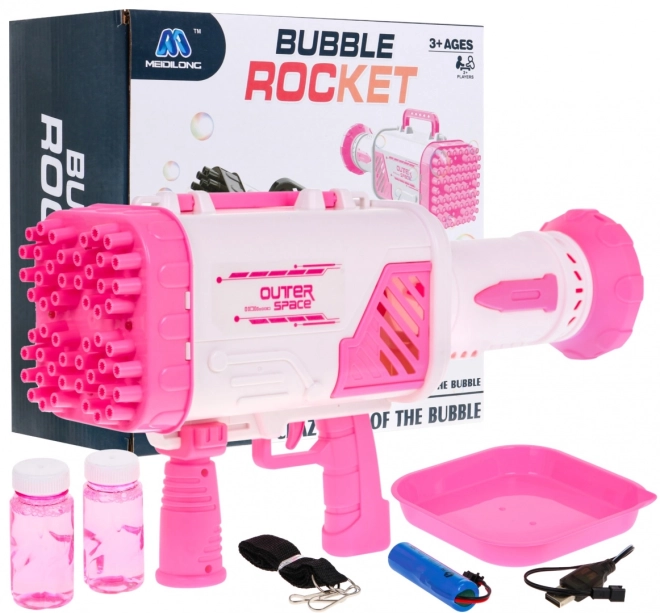 Mýdlová bublina Baby Gun s ventilátorem + bublinková tekutina – Růžová
