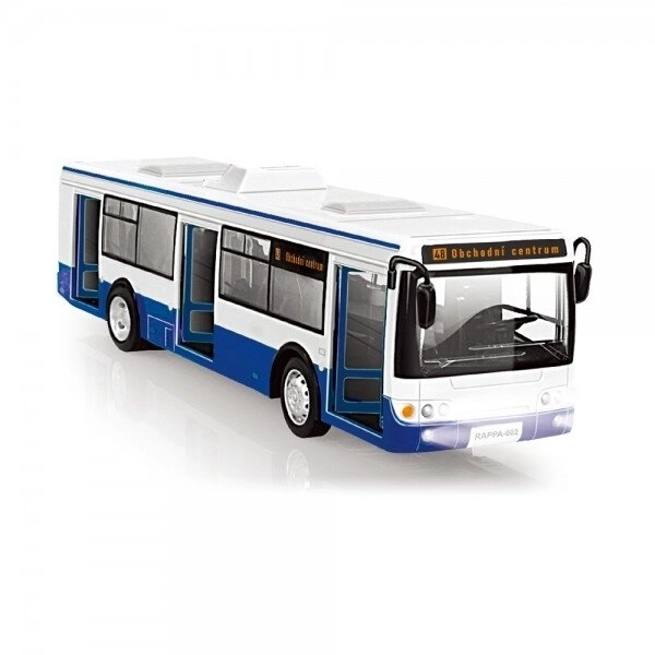Modrý autobus hlásící zastávky česky 28 cm