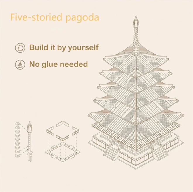 3D dřevěné puzzle pětipatrová pagoda