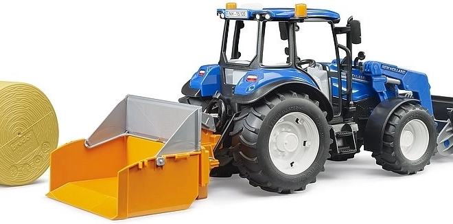 Bruder Traktor New Holland T5.120 s čelním nakladačem a korbou