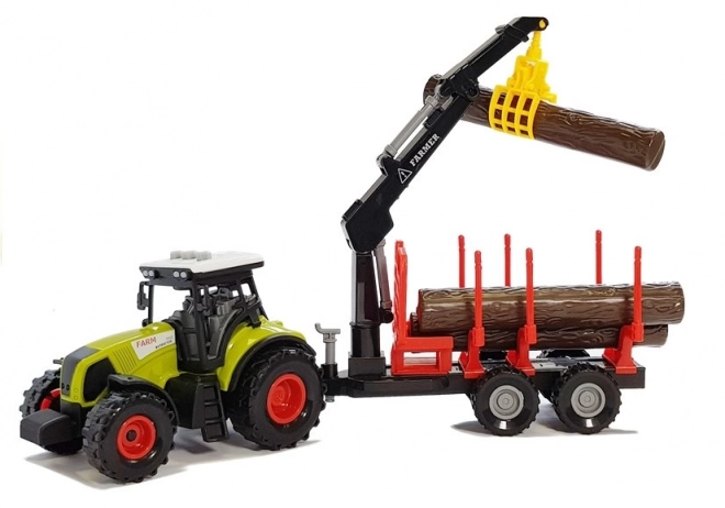 Traktor s lesním přívěsem a dřevem