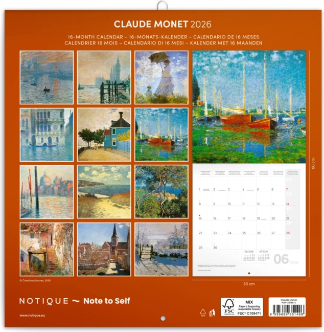 Poznámkový kalendář Claude Monet 2026, 30 x 30 cm