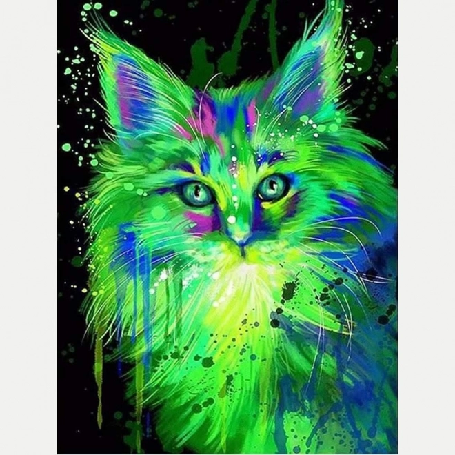 Diamantové malování fluorescenční kočka 30x40 cm