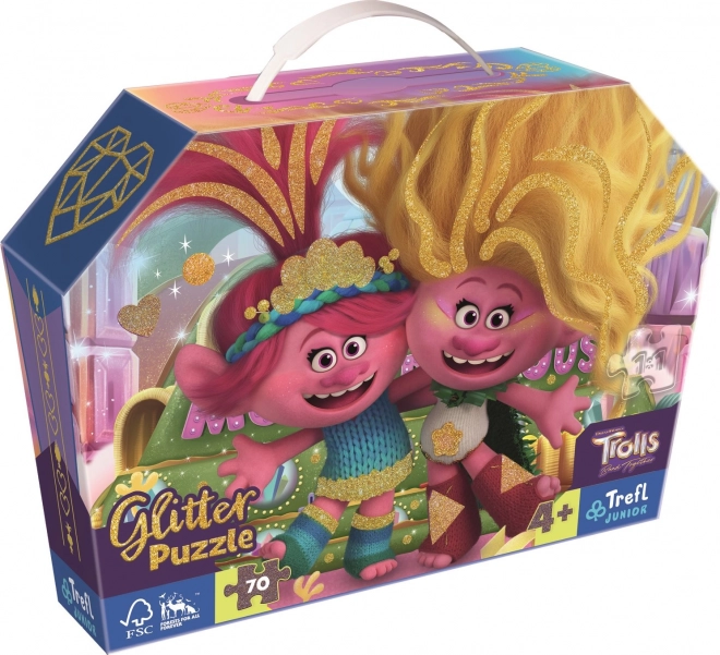 Puzzle 70 dílků Glitter v kufříku Brokátoví Trollové