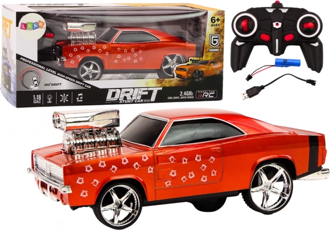 RC drift auto 1:18 s otáčením 360°, světly a zvuky – červené