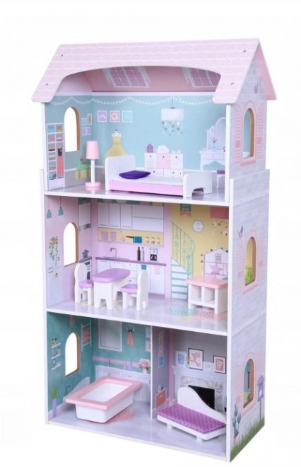ECOTOYS Třípatrový domeček pro panenky Jahodový