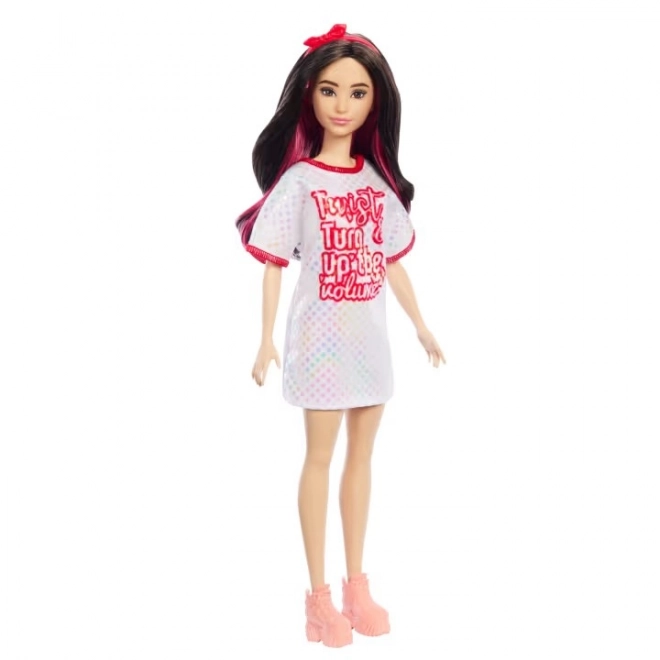 Barbie modelka-bílé lesklé šaty HRH12
