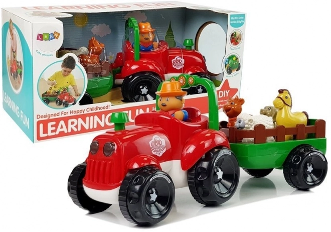 Traktor s přívěsem, zvířátka pro děti se světlem na baterie Zvuk
