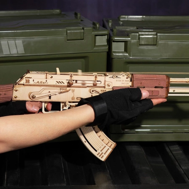 RoboTime 3D Dřevěné mechanické puzzle Útočná puška AK-47