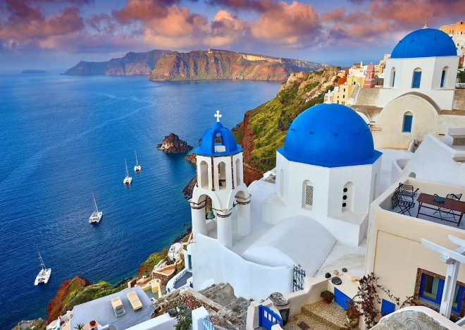 Puzzle Santorini - výhled na lodě