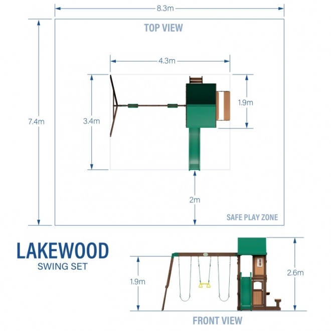 Dřevěné hřiště Lakewood se skluzavkou a houpačkami
