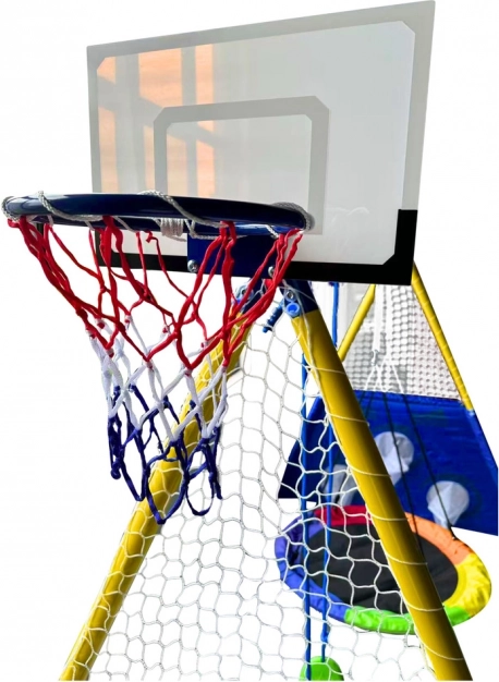 Víceúčelové dětské hřiště 4v1 s houpačkami, basketbalovým košem a přesnostním terčem