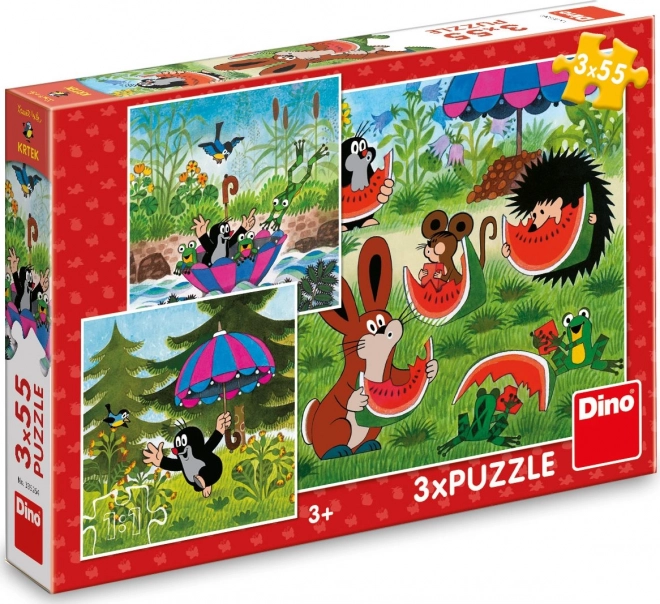 Dino Krteček a paraplíčko puzzle 3x55 dílků