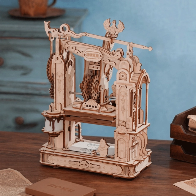 RoboTime 3D dřevěné mechanické puzzle Tiskařský lis