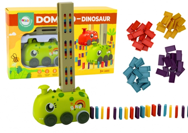 Zelené autíčko DINOSAUR na baterie skládající barevné domino