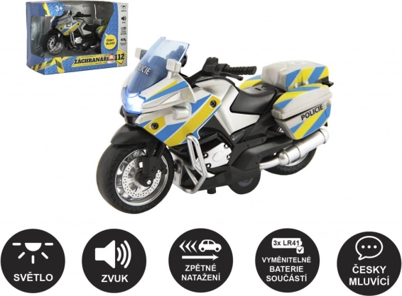 Policejní motorka 12 cm se světlem a zvukem, česky mluvící