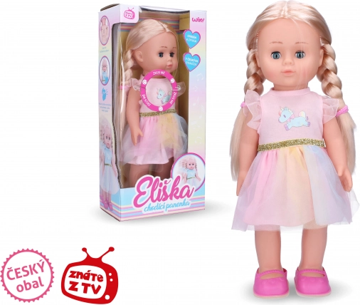 Eliška chodící panenka 41 cm v růžových šatech
